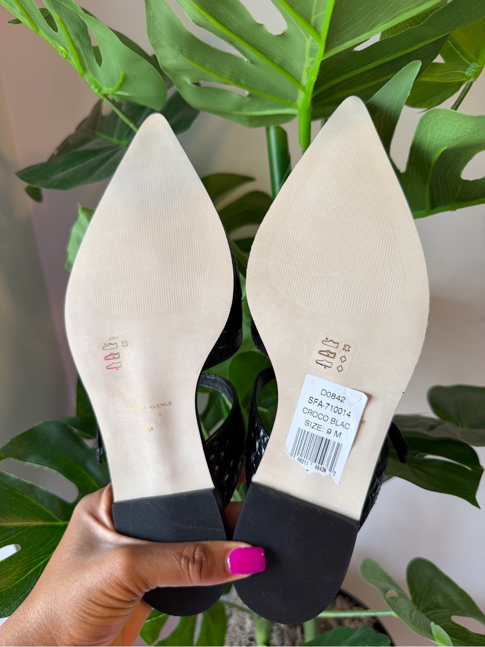 Saks Fifth Avenue Black Croc-Embossed Pointed Toe Mules - Picture 3 of 5